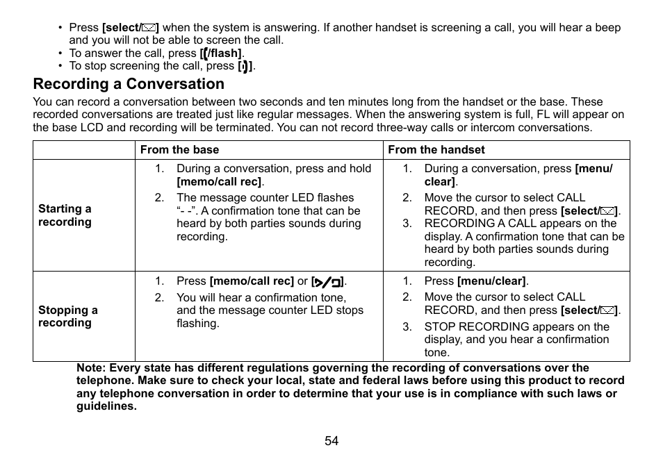 Recording a conversation | Uniden DCT758 User Manual | Page 55 / 76