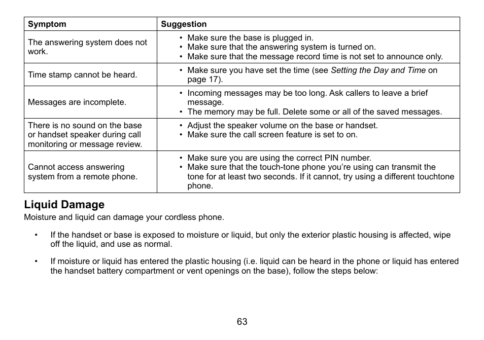 Liquid damage | Uniden DCT758 User Manual | Page 64 / 76