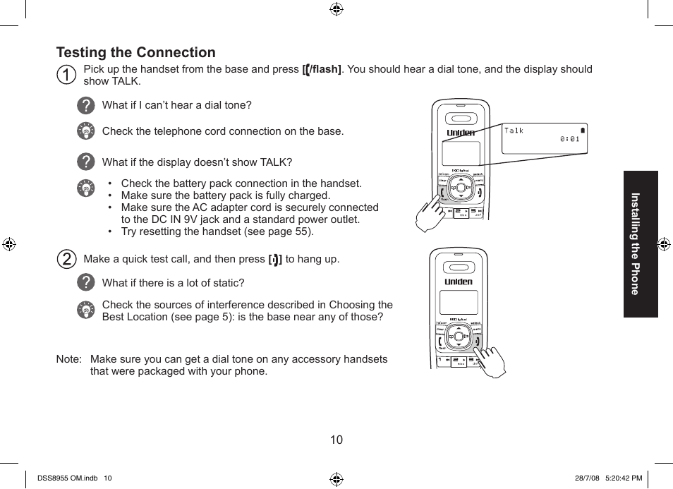 Testing the connection | Uniden DSS8955+3 User Manual | Page 11 / 68