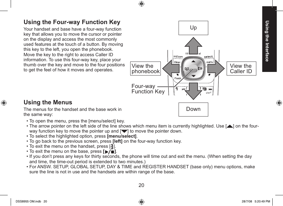 Using the four-way function key, Using the menus | Uniden DSS8955+3 User Manual | Page 21 / 68