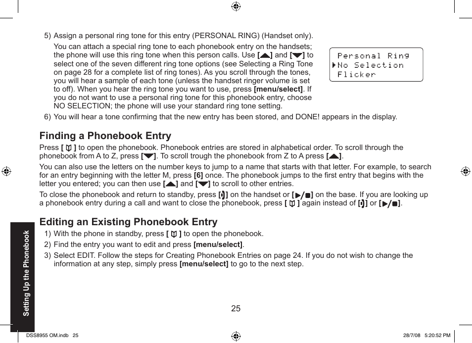 Finding a phonebook entry, Editing an existing phonebook entry | Uniden DSS8955+3 User Manual | Page 26 / 68