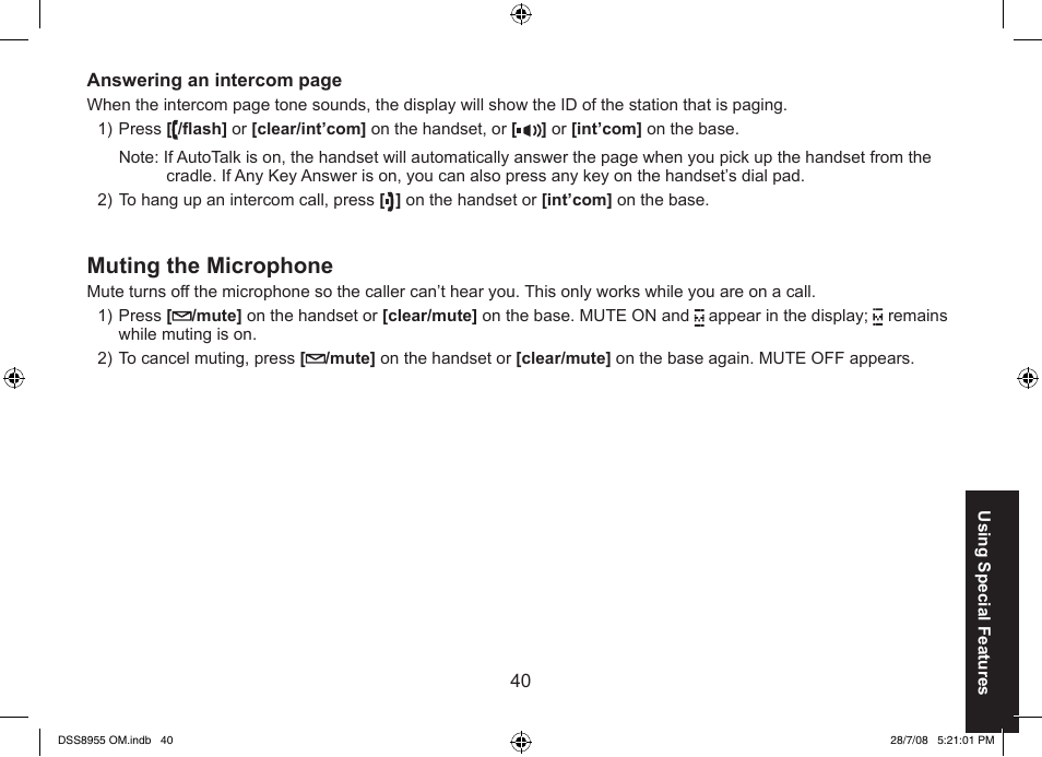 Muting the microphone | Uniden DSS8955+3 User Manual | Page 41 / 68