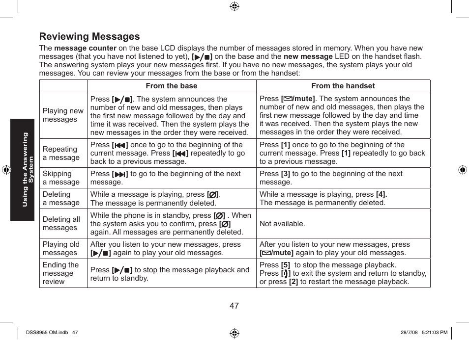 Reviewing messages | Uniden DSS8955+3 User Manual | Page 48 / 68