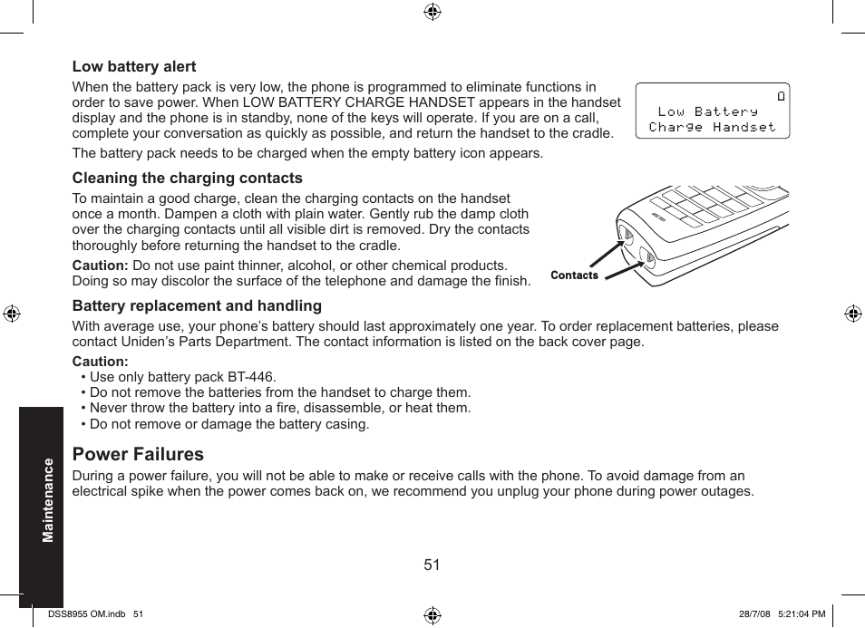 Power failures | Uniden DSS8955+3 User Manual | Page 52 / 68