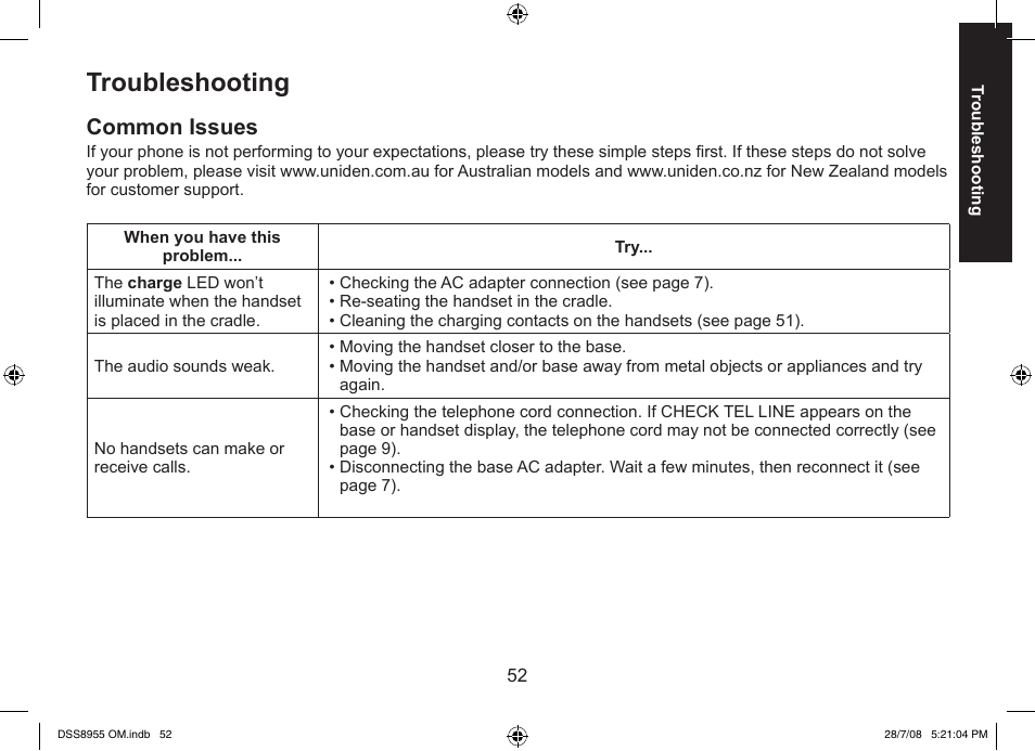 Troubleshooting, Common issues | Uniden DSS8955+3 User Manual | Page 53 / 68