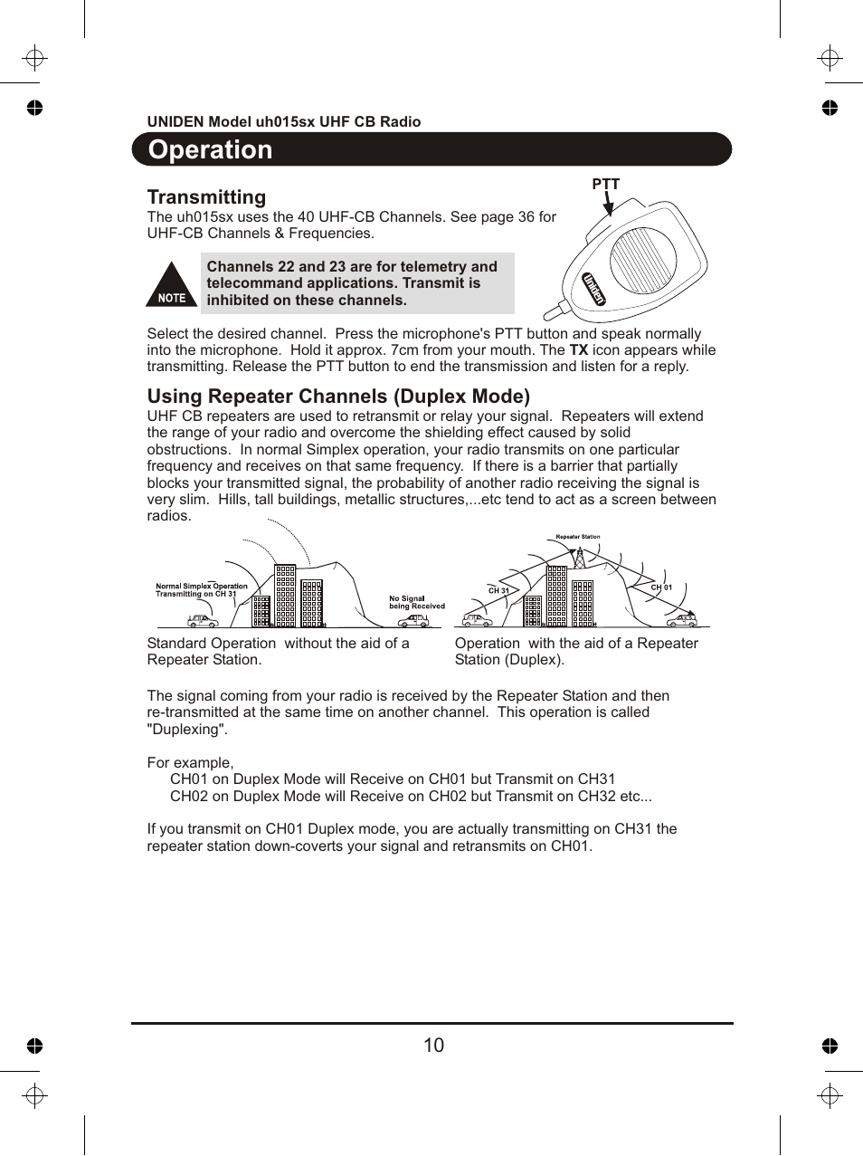 Operation | Uniden UH015sx User Manual | Page 11 / 40