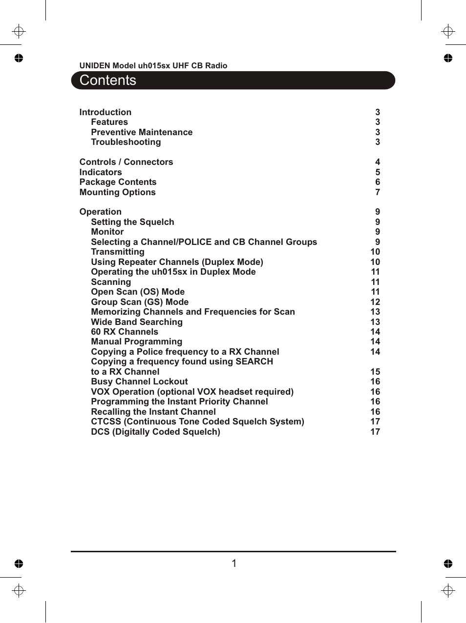 Uniden UH015sx User Manual | Page 2 / 40