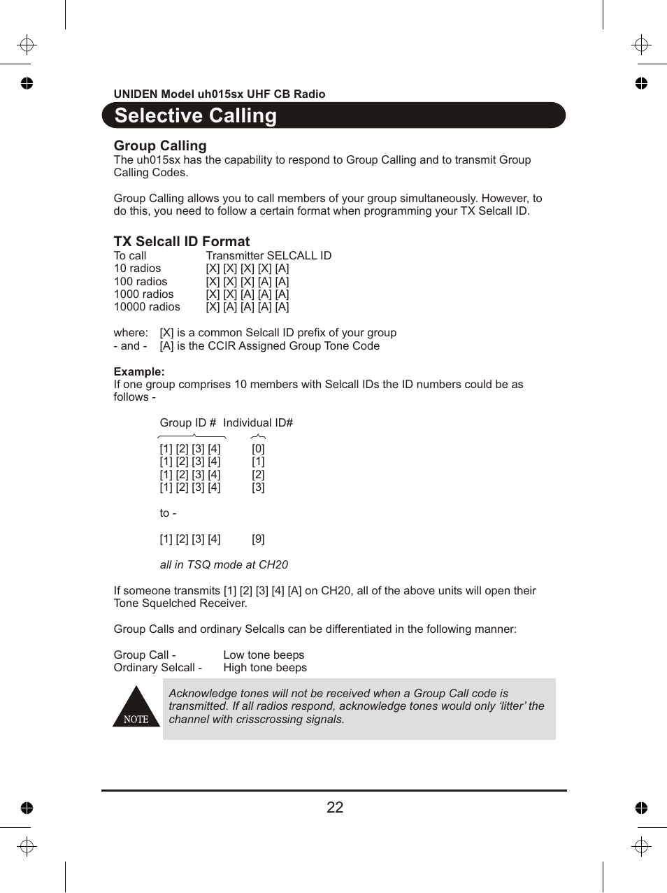 Selective calling | Uniden UH015sx User Manual | Page 23 / 40