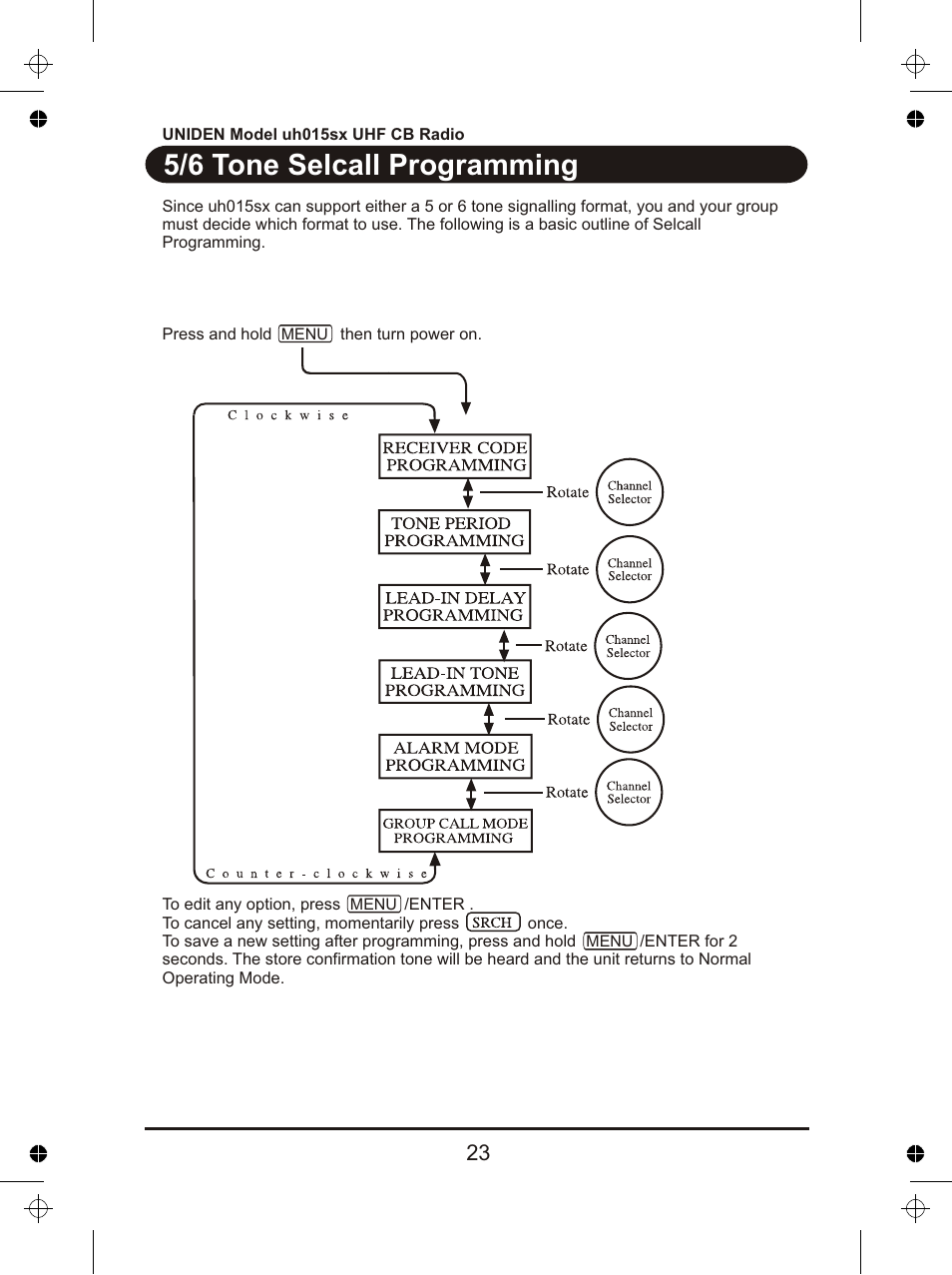 5/6 tone selcall programming | Uniden UH015sx User Manual | Page 24 / 40