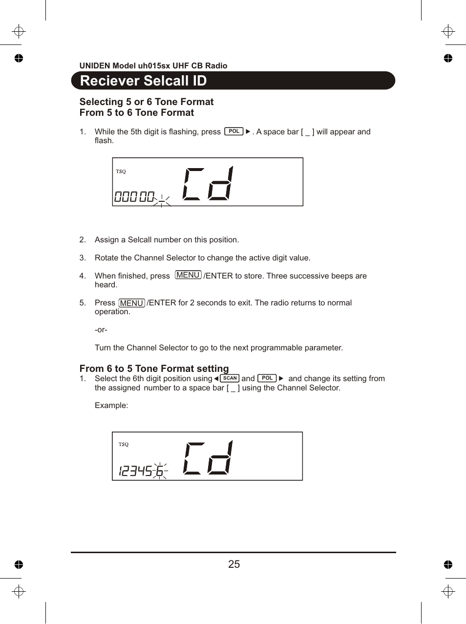 Reciever selcall id | Uniden UH015sx User Manual | Page 26 / 40