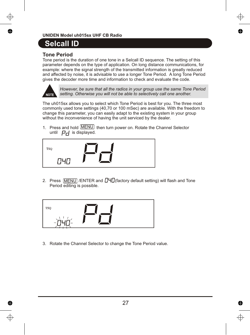 Selcall id | Uniden UH015sx User Manual | Page 28 / 40