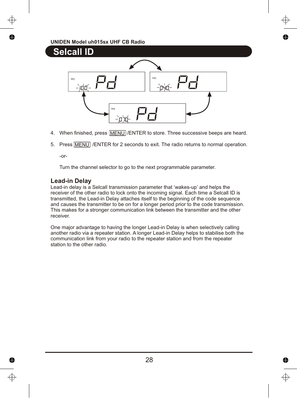 Selcall id | Uniden UH015sx User Manual | Page 29 / 40