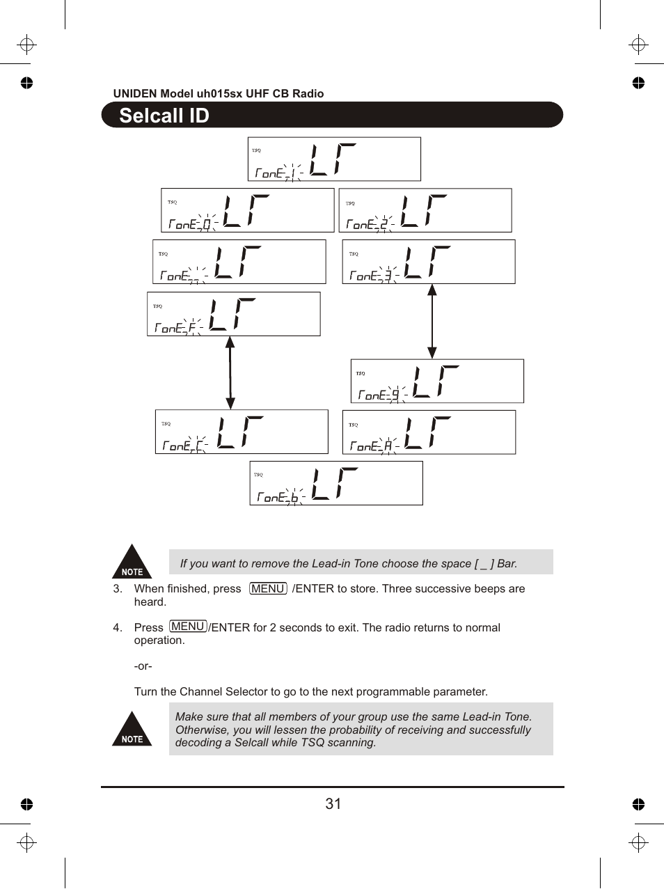 Selcall id | Uniden UH015sx User Manual | Page 32 / 40
