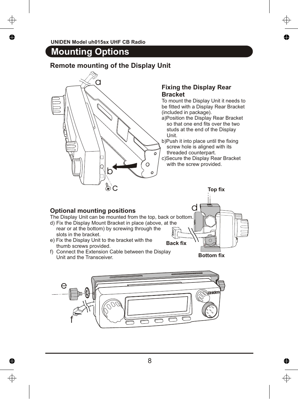 Mounting options | Uniden UH015sx User Manual | Page 9 / 40
