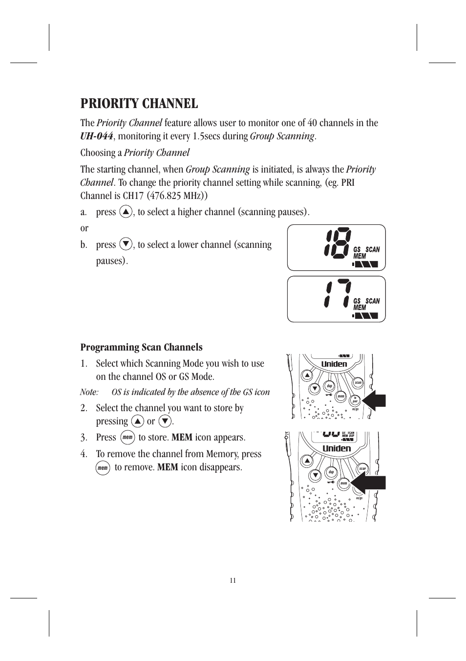 Priority channel | Uniden UH044SX User Manual | Page 14 / 28