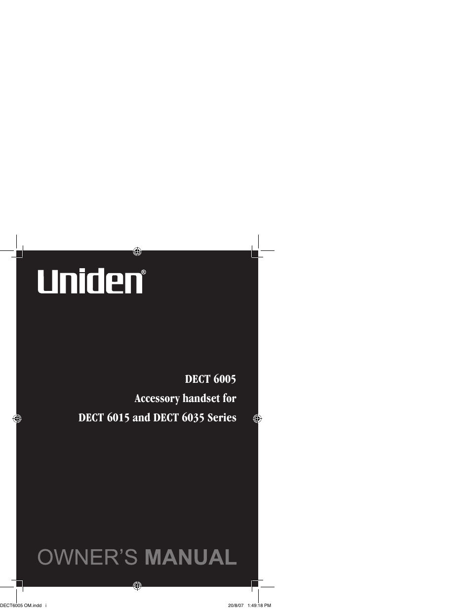 Uniden DECT 6035 User Manual | 20 pages