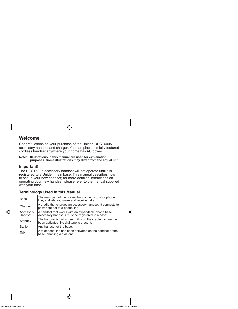 Welcome | Uniden DECT 6035 User Manual | Page 2 / 20