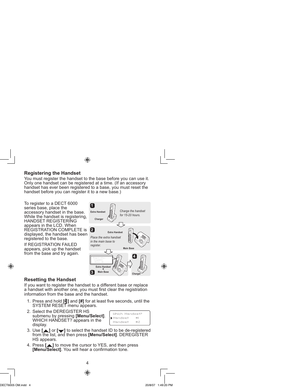 Registering the handset, Resetting the handset | Uniden DECT 6035 User Manual | Page 5 / 20