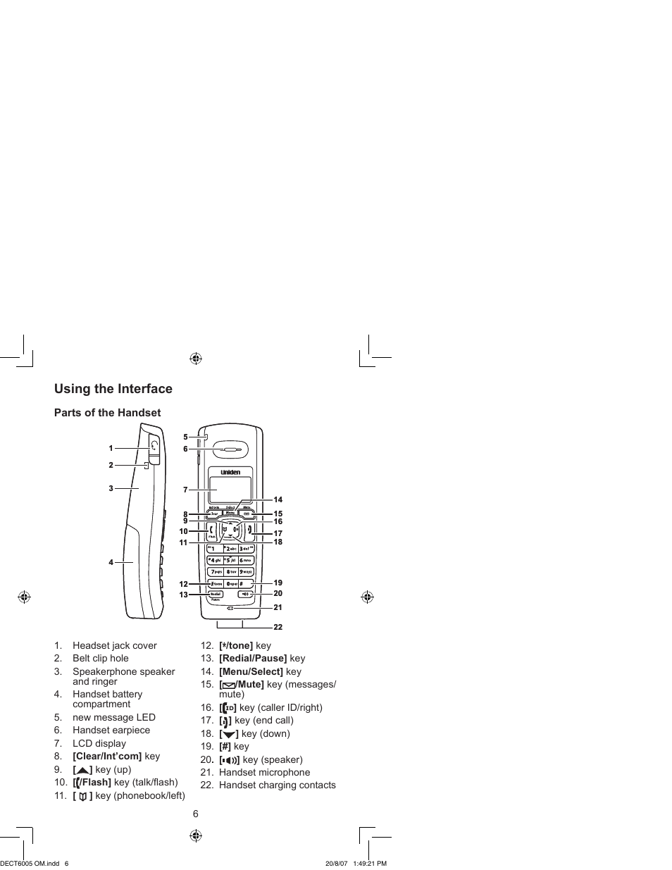 Using the interface | Uniden DECT 6035 User Manual | Page 7 / 20