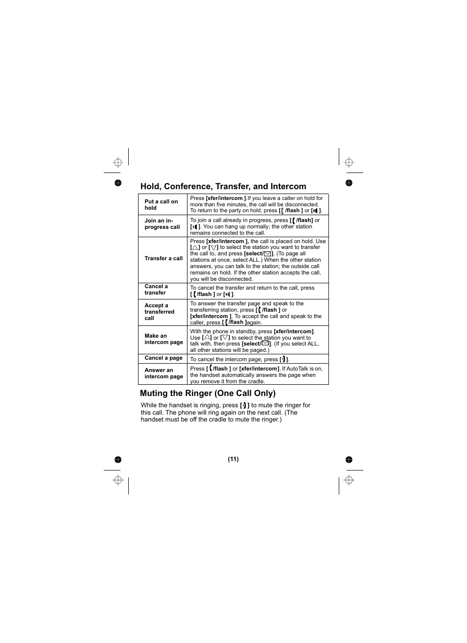 Hold, conference, transfer, and intercom, Muting the ringer (one call only) | Uniden DSS3405 User Manual | Page 12 / 20