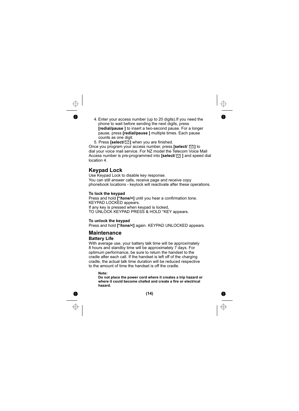 Keypad lock maintenance | Uniden DSS3405 User Manual | Page 15 / 20