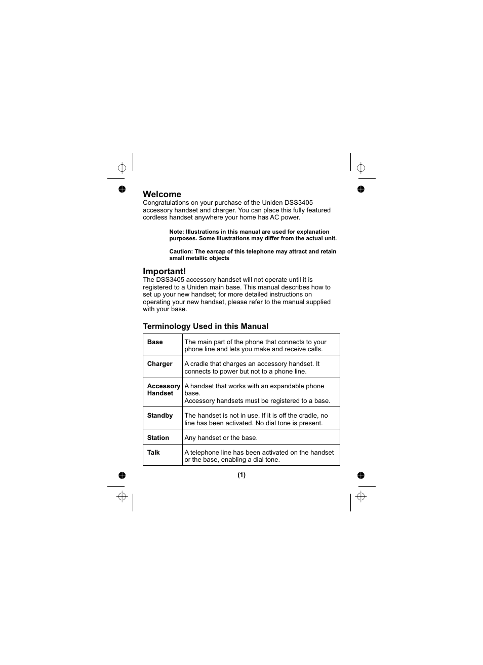 Welcome important | Uniden DSS3405 User Manual | Page 2 / 20