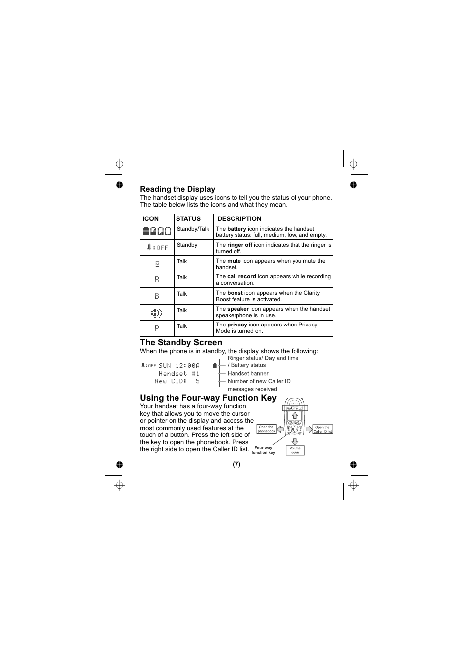 The standby screen using the four-way function key, R b p | Uniden DSS3405 User Manual | Page 8 / 20