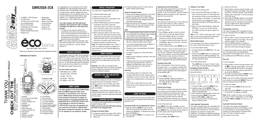 Uniden (General Mobile Radio Service) waterproof radio GMR2838-2CK User Manual | 2 pages