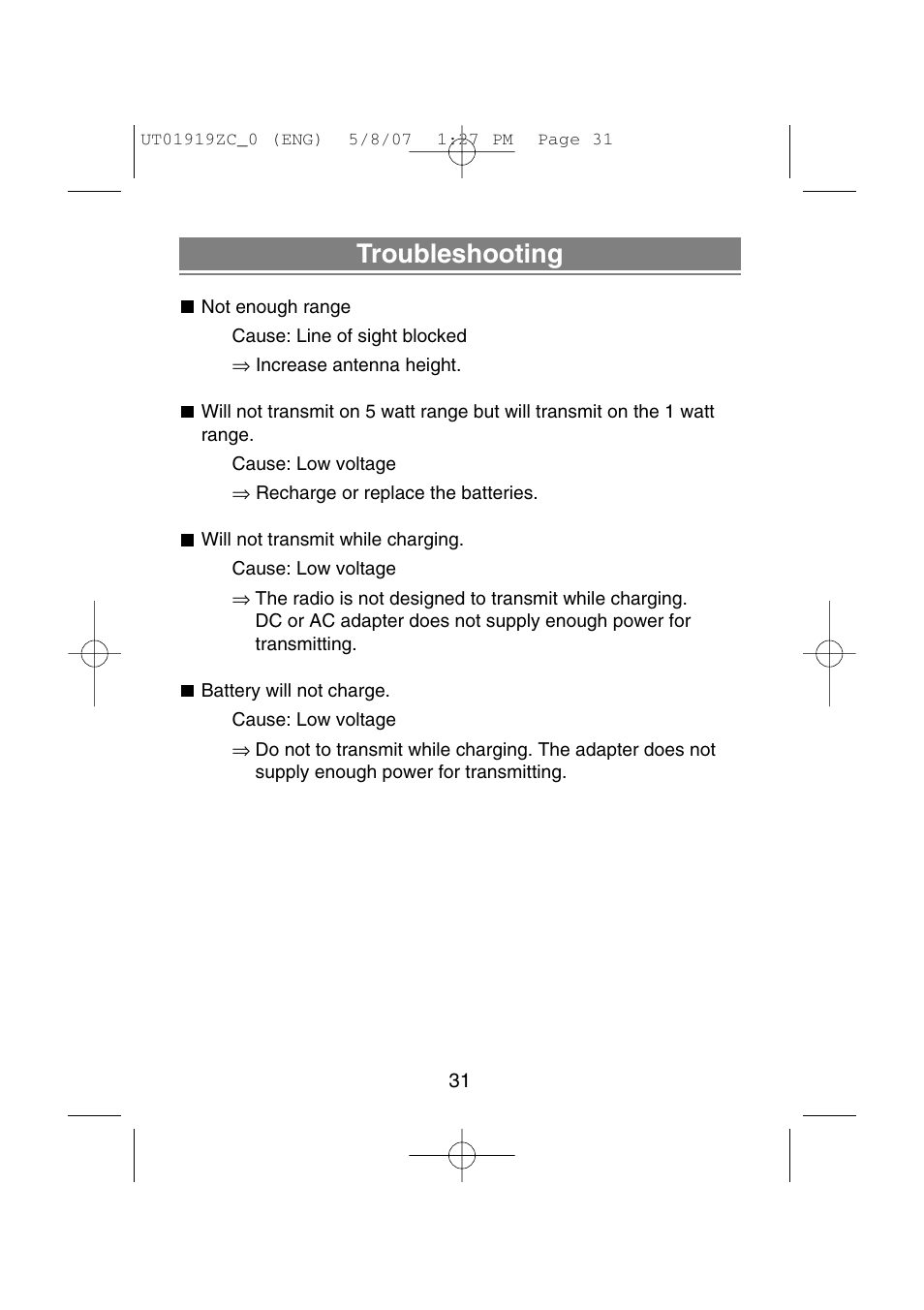 Troubleshooting | Uniden MHS350 User Manual | Page 33 / 36