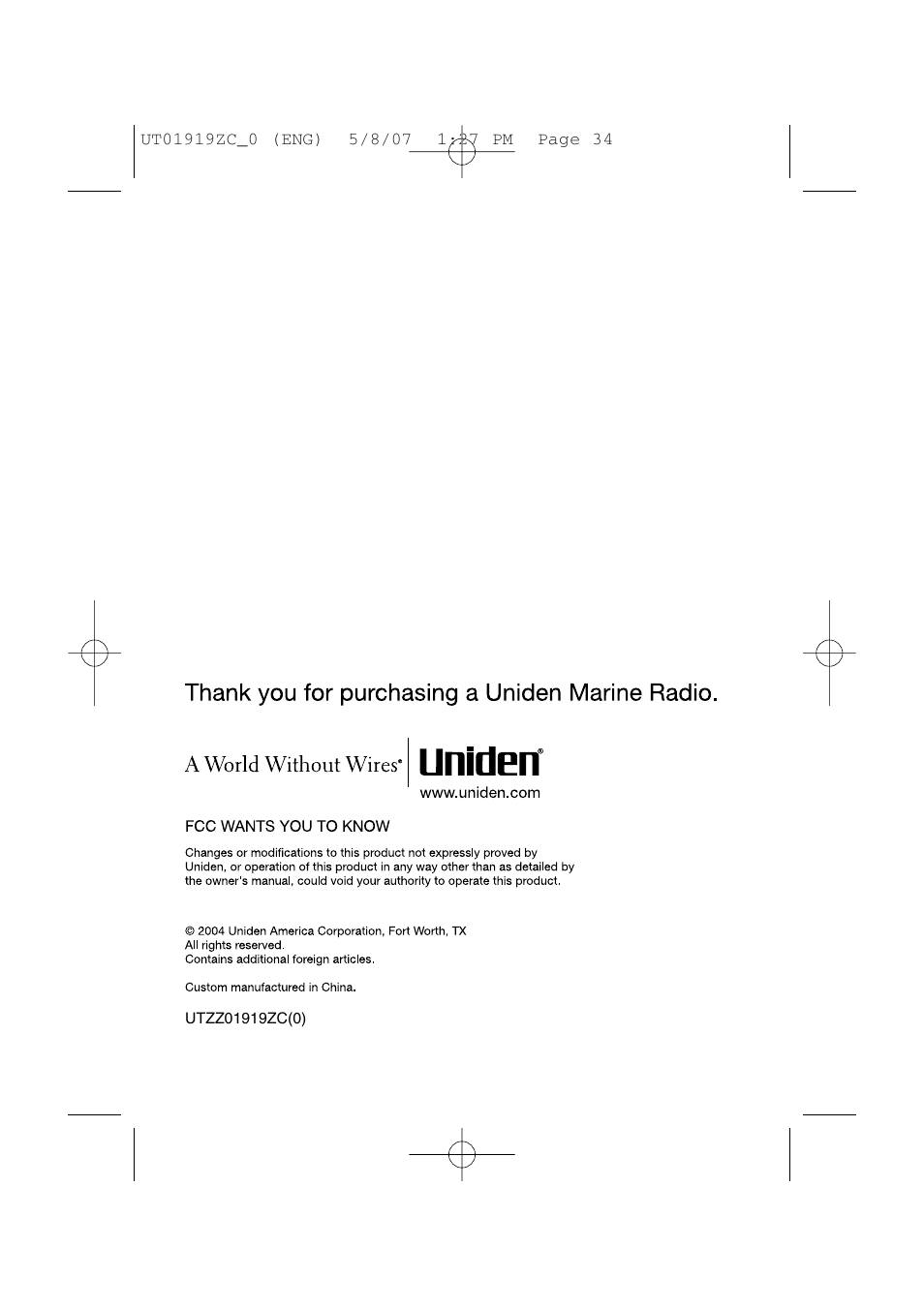 Uniden MHS350 User Manual | Page 36 / 36