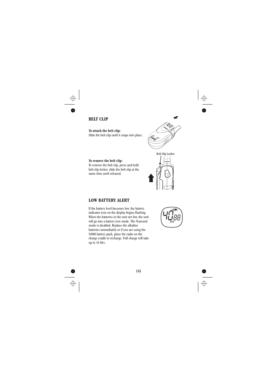 Belt clip low battery alert | Uniden uh012sx User Manual | Page 17 / 28