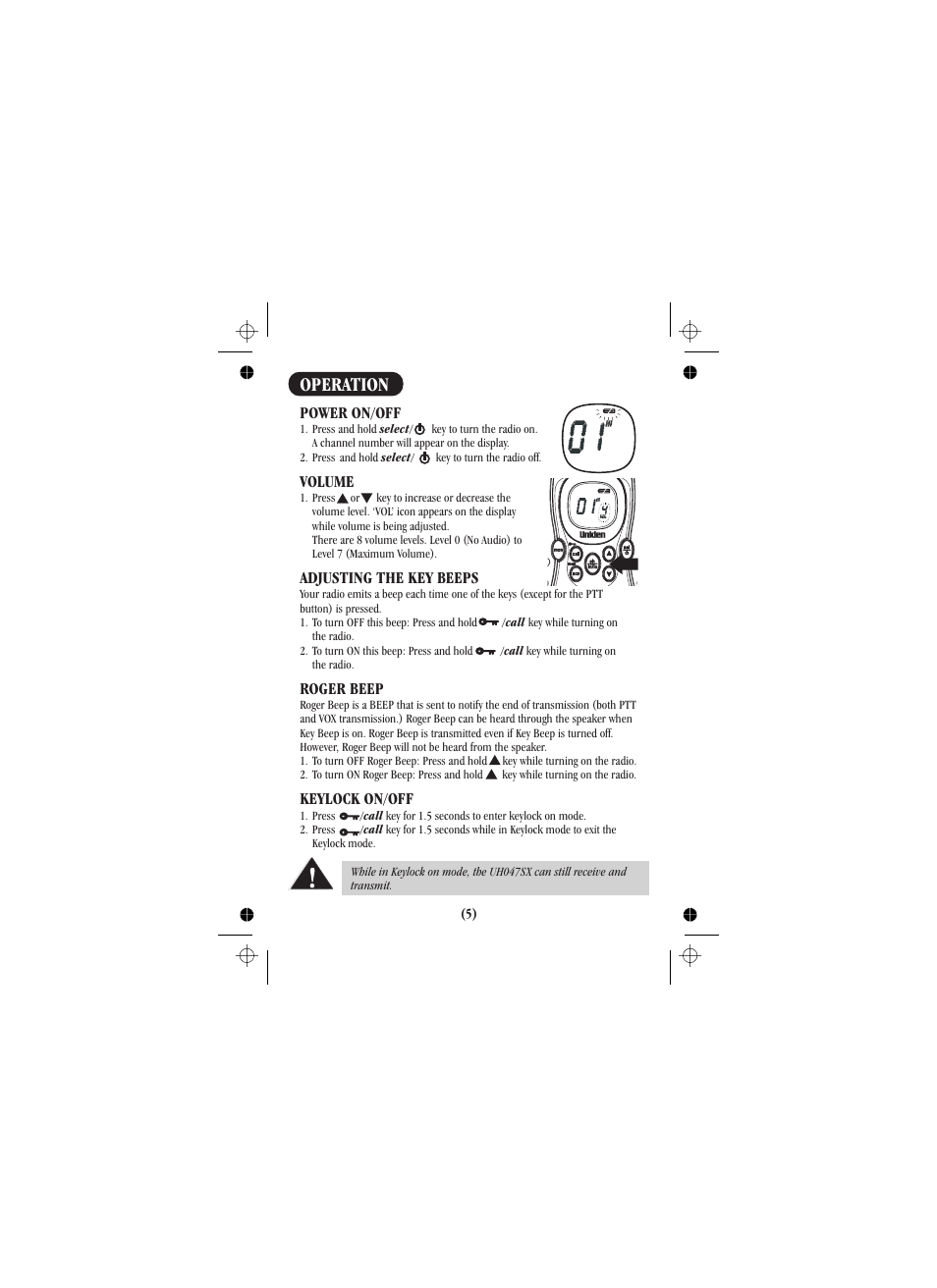 Operation | Uniden uh012sx User Manual | Page 18 / 28