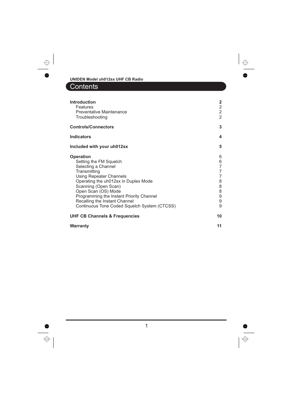 Uniden uh012sx User Manual | Page 2 / 28