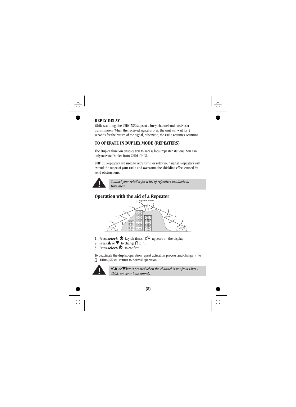 Operation with the aid of a repeater | Uniden uh012sx User Manual | Page 21 / 28