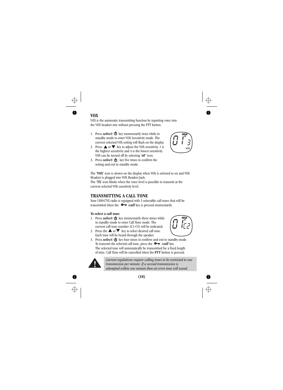 Transmitting a call tone | Uniden uh012sx User Manual | Page 23 / 28