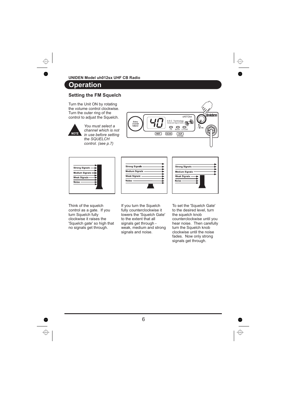Operation | Uniden uh012sx User Manual | Page 7 / 28