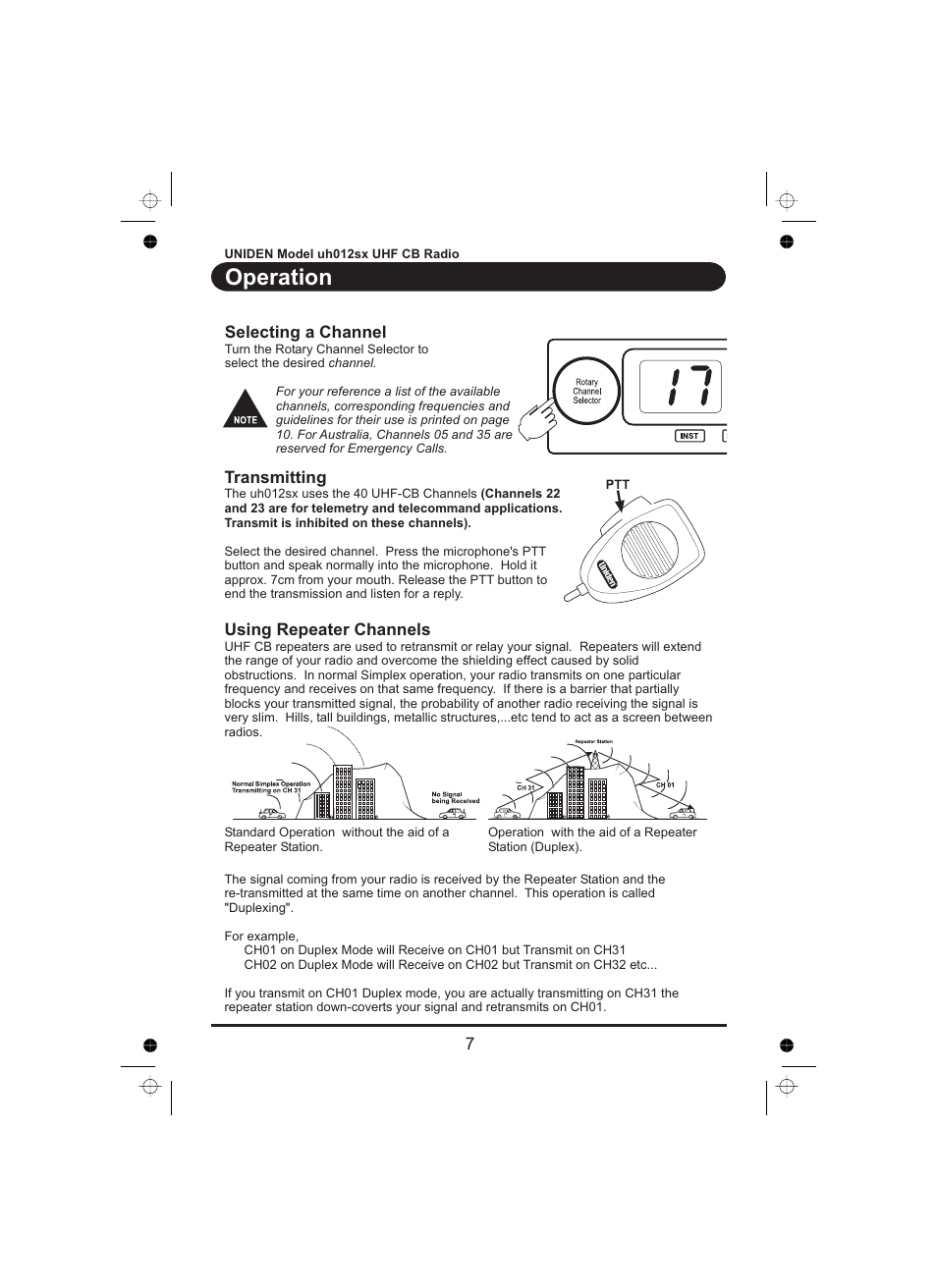 Operation | Uniden uh012sx User Manual | Page 8 / 28