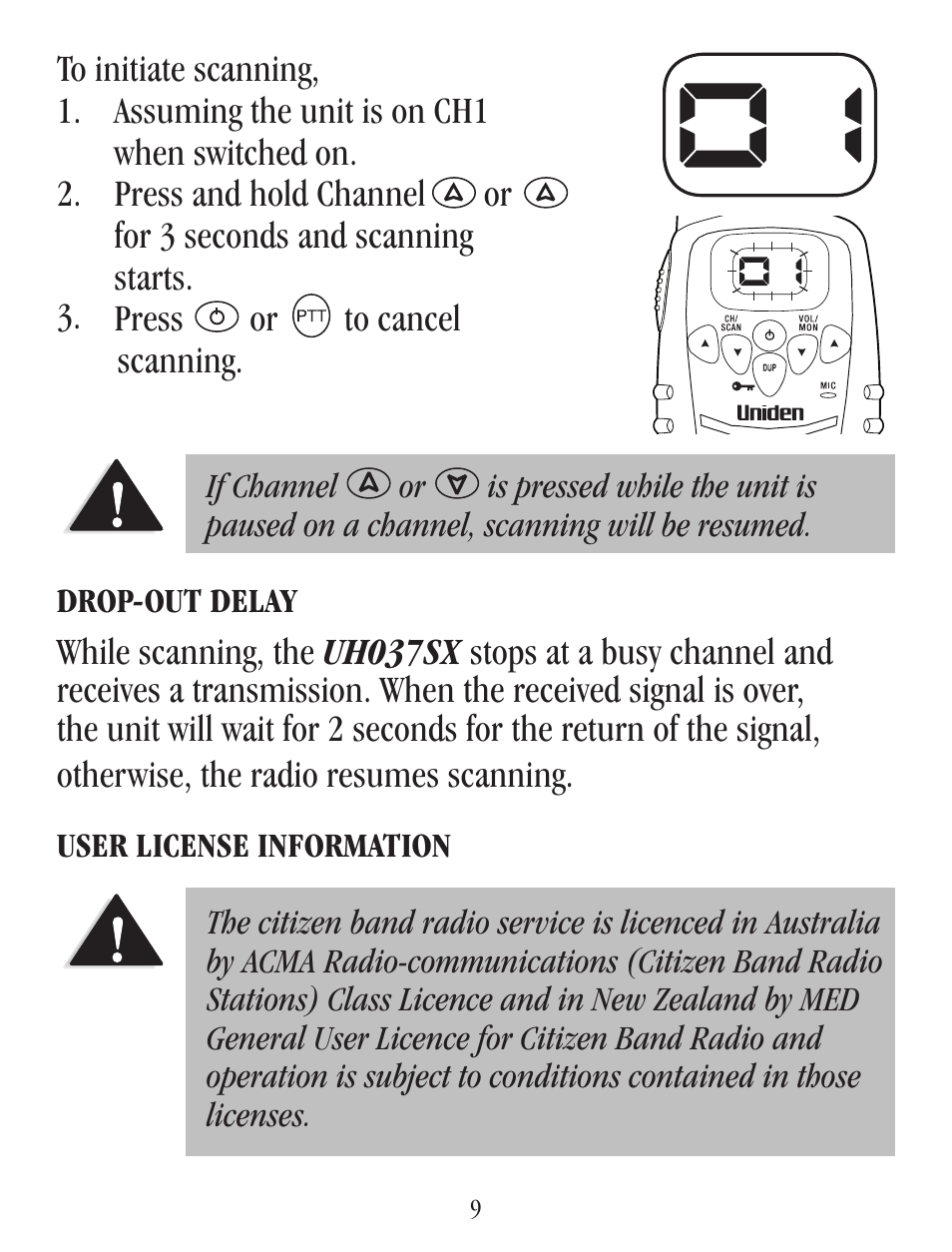 Control & indicators, Included in your uh036sx package, Operation | Power on/off, Adjusting the key beeps, Volume | Uniden UH037SX-2 User Manual | Page 10 / 12