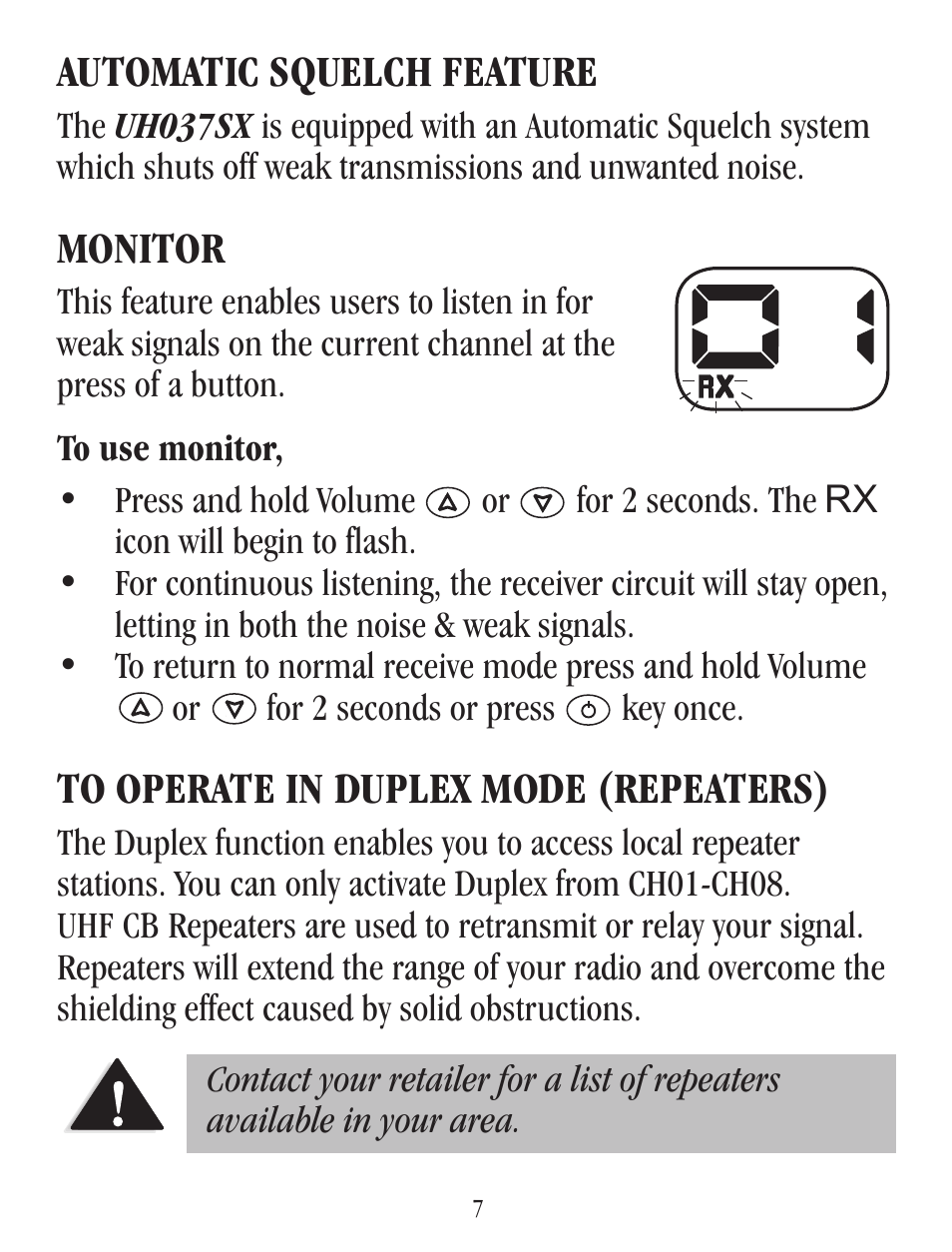 Control & indicators, Control& indicators, Included in your uh036sx package | Included iny our uh036sxp ack age, Operation | Uniden UH037SX-2 User Manual | Page 8 / 12
