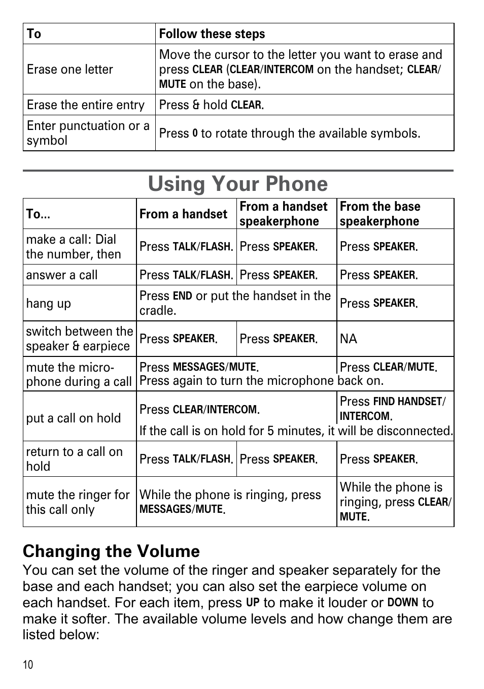 Using your phone, Changing the volume | Uniden DECT2185 User Manual | Page 12 / 32