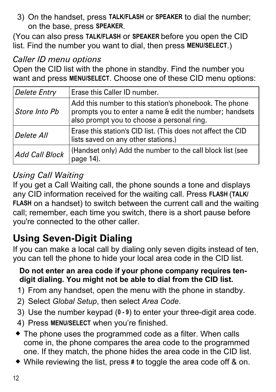 Using seven-digit dialing | Uniden DECT2185 User Manual | Page 14 / 32