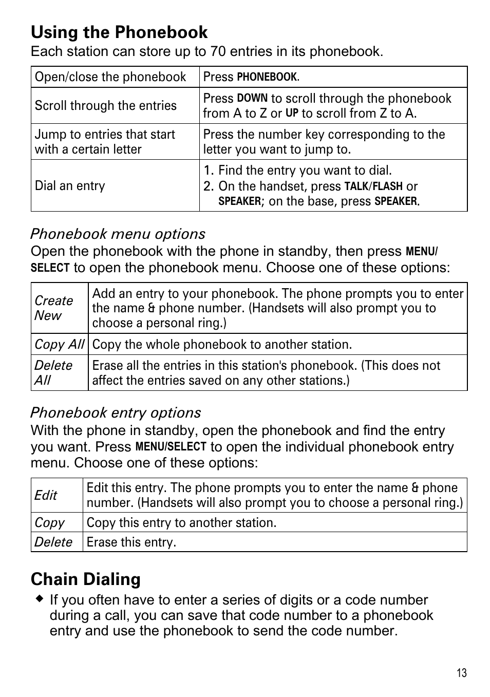 Using the phonebook, Chain dialing | Uniden DECT2185 User Manual | Page 15 / 32