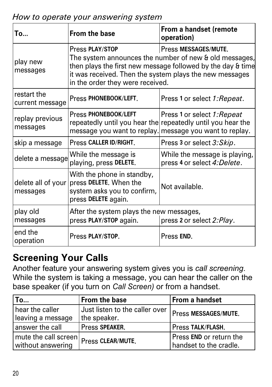 Screening your calls | Uniden DECT2185 User Manual | Page 22 / 32