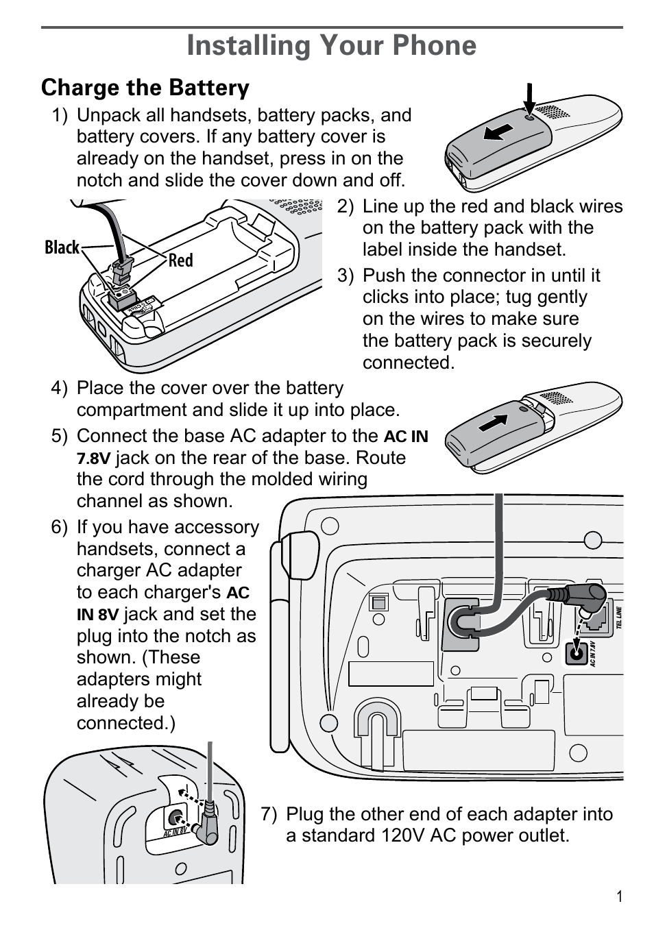 Installing your phone, Charge the battery | Uniden DECT2185 User Manual | Page 3 / 32