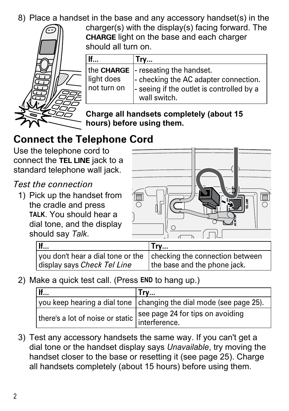 Connect the telephone cord | Uniden DECT2185 User Manual | Page 4 / 32