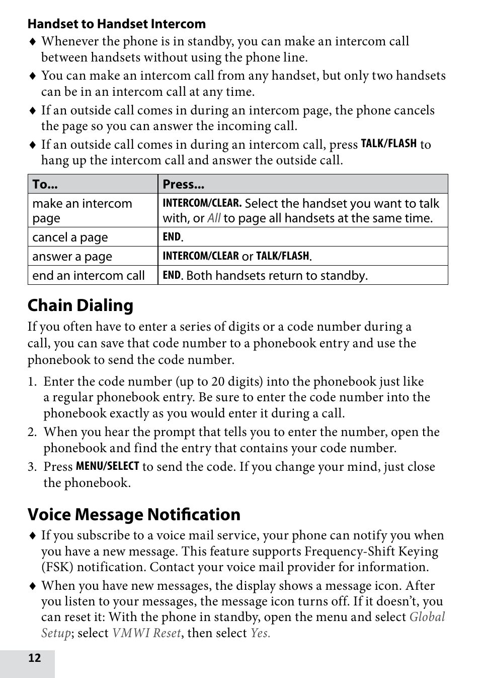 Chain dialing, Voice message notification | Uniden D1680-9 User Manual | Page 12 / 22