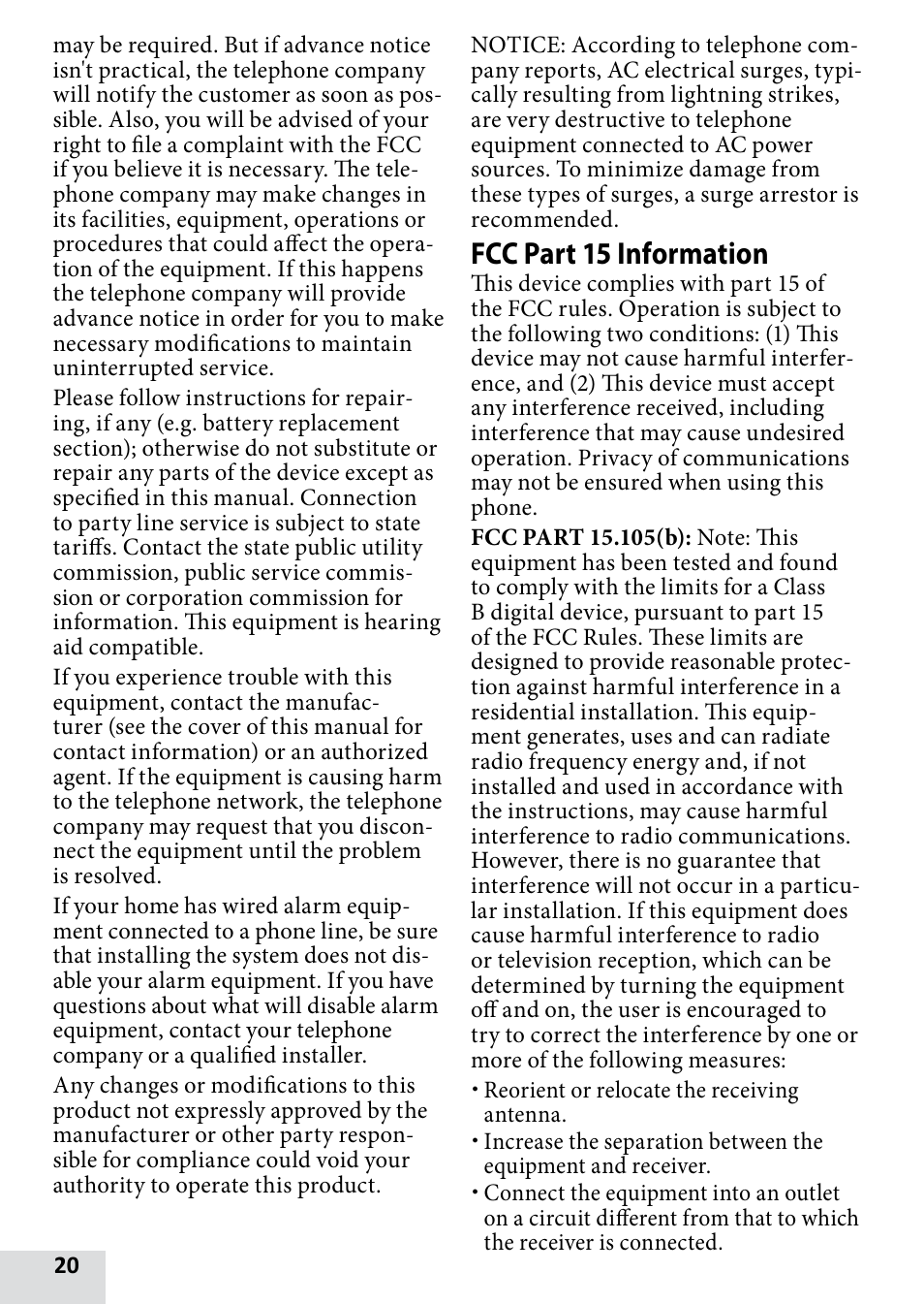 Fcc part 15 information | Uniden D1680-9 User Manual | Page 20 / 22