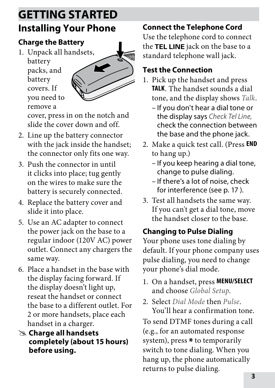 Getting started, Installing your phone | Uniden D1680-9 User Manual | Page 3 / 22