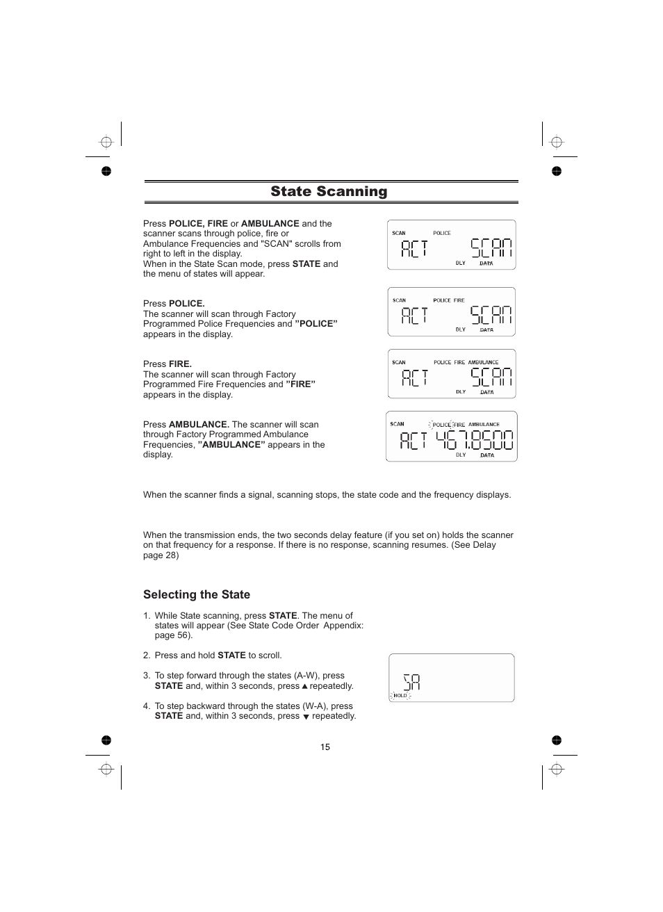 State scanning, Selecting the state | Uniden UBCT8 User Manual | Page 19 / 68