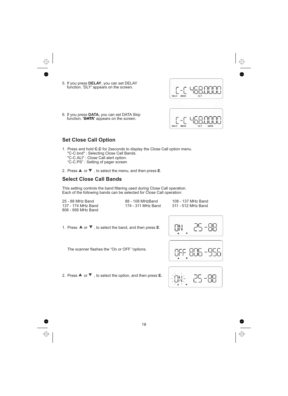 Set close call option select close call bands | Uniden UBCT8 User Manual | Page 23 / 68